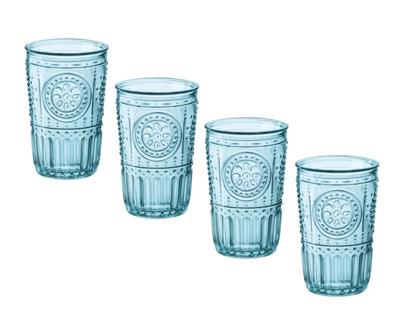 Bormioli Rocco Romantic Set Of 4 Tumbler Glasses, 11.5 Oz. Colored Crystal Glass, Light Blue, Made In Italy. - Image 1